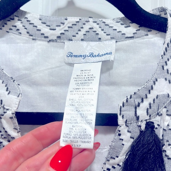 Tommy Bahama Diamond Clip Jaquard Tier Dress with Bell Sleeves & Tassels Size XS - Picture 6 of 10